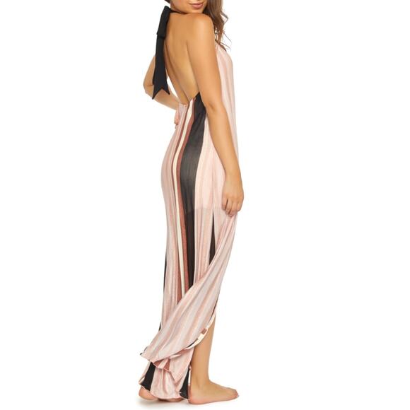 PilyQ Pink Black Striped Glitter Maxi Halter Dress MEDIUM /LARGE Beach Faith NEW - Picture 5 of 11